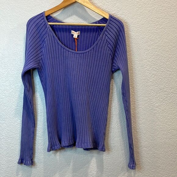 NEW Knox Rose Slim Fit Long Sleeve Ribbed T-Shirt in Blue Size Large - Picture 2 of 6